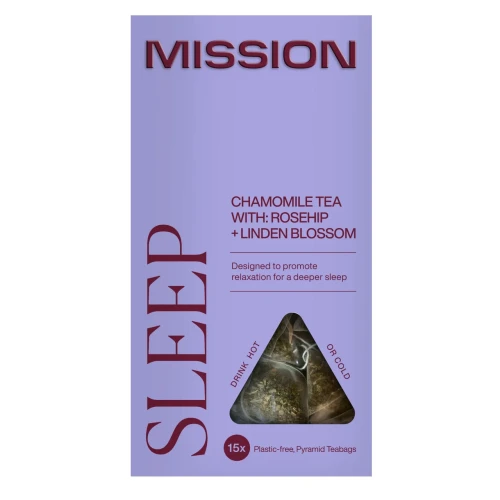Przejdź do produktu MISSION SLEEP Chamomile Tea with Rosehip + Linden Blossom 15 Pyramid Teabags