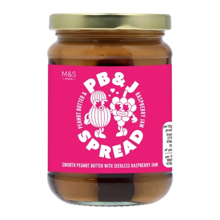 Marks & Spencer PB & J - Smooth Peanut Butter with Seedless Raspberry Jam Spread  380g.webp