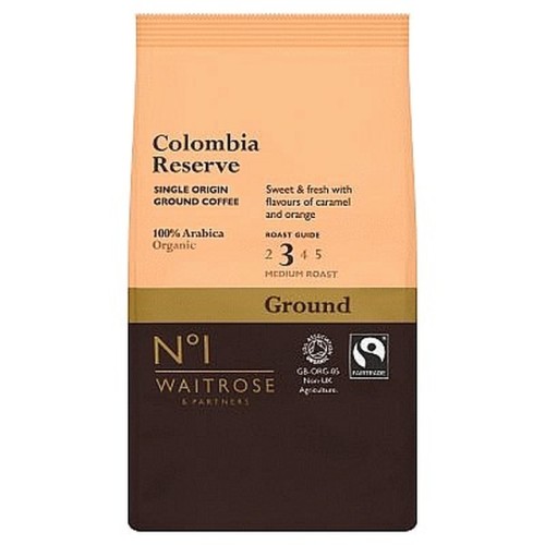 Przejdź do produktu Waitrose No.1 Colombia Reserve Organic Single Origin 100% Arabica Ground Coffee 227g