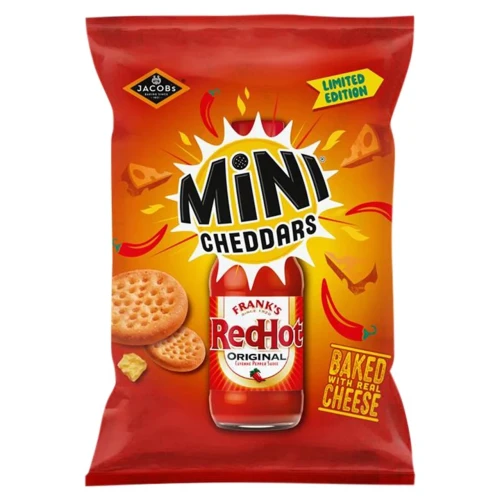 Przejdź do produktu Jacob's Mini Cheddars Limited Edition Frank's RedHot Baked Snacks 150g