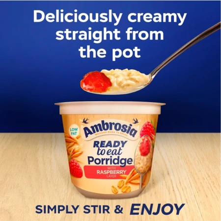 Ambrosia Ready to Eat Porridge Oat Cereal Pot Raspberry Layer 2.webp