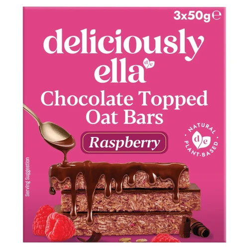Przejdź do produktu Deliciously Ella Chocolate Topped Raspberry Oat Bars Gluten Free 3 x 50g