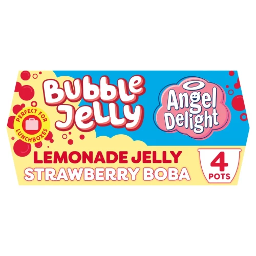 Przejdź do produktu Angel Delight Lemonade Jelly & Strawberry Boba Bubble Dessert Snack Pots 4 x 130g