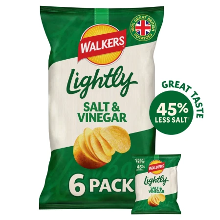 Walkers Lightly Salt & Vinegar Multipack Crisps 6X25g.webp