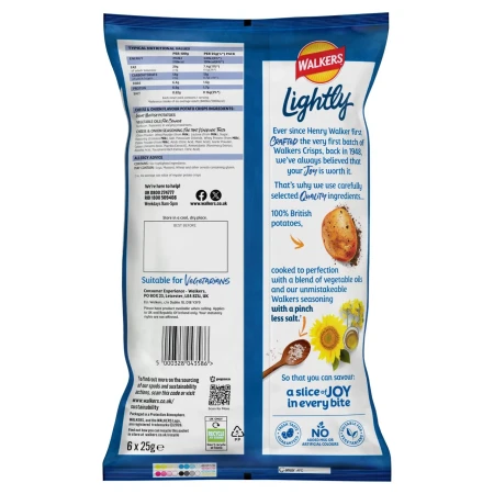 Walkers LIGHTLY Cheese & Onion Multipack Crisps 6 x 25g 2.webp