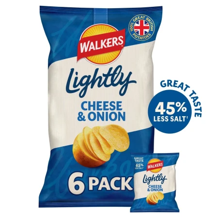 Walkers LIGHTLY Cheese & Onion Multipack Crisps 6 x 25g.webp