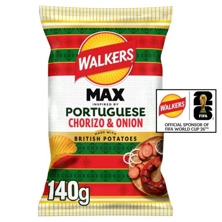 Walkers Max Portuguese Chorizo & Onion Crisps 140g.webp