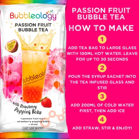 Bubbleology Passion Fruit Bubble Tea with Strawberry Popping Boba 2.webp