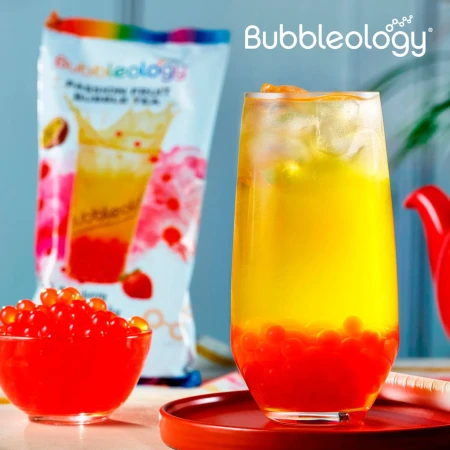 Bubbleology Passion Fruit Bubble Tea with Strawberry Popping Boba 3.webp