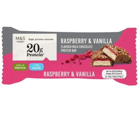 M&S Marks & Spencer Raspberry & Vanilla Chocolate Protein Bar.webp