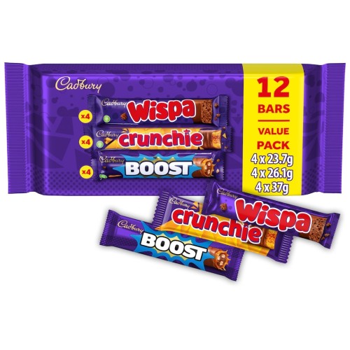 Przejdź do produktu Cadbury Mixed Chocolate Multipack 12 Bars -  4x Wispa, 4x Crunchie, 4x Boost 