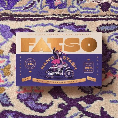 FATSO Nan's Stash 60% Dark Colombian Chocolate Bar with Peanut, Toffee & Biscuit  150g 3.webp