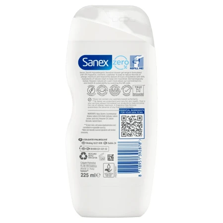 Sanex Zero% Sensitive Skin Body Wash Shower Gel 225ml 2.webp