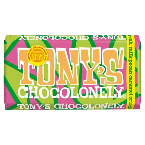 Przejdź do produktu Tony's Chocolonely Milk Chocolate Bar Chewy Caramel Pieces, Crunchy Pecans 180g