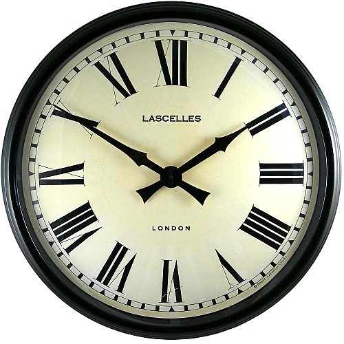 Przejdź do produktu Roger Lascelles Large Black Metal Station Wall Clock - 58cm
