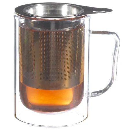 PRAGUE Hand Made Double Walled Heatproof Glass Mug + Stainless Steel Infuser & lid 300 ml.jpg