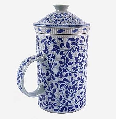 Przejdź do produktu Large Chinese Lidded Mug Blue and White Leaves 660ml