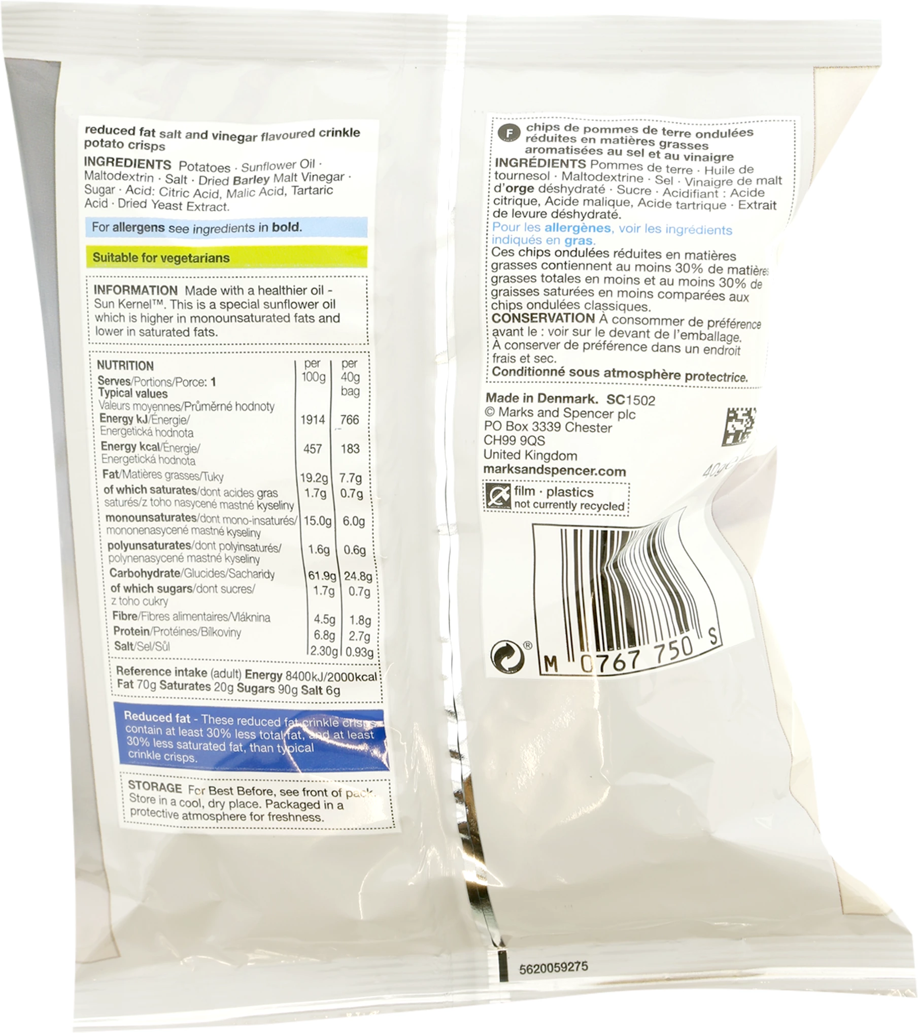 M&S Reduced Fat Salt & Vinegar Crisps 150g 2.png