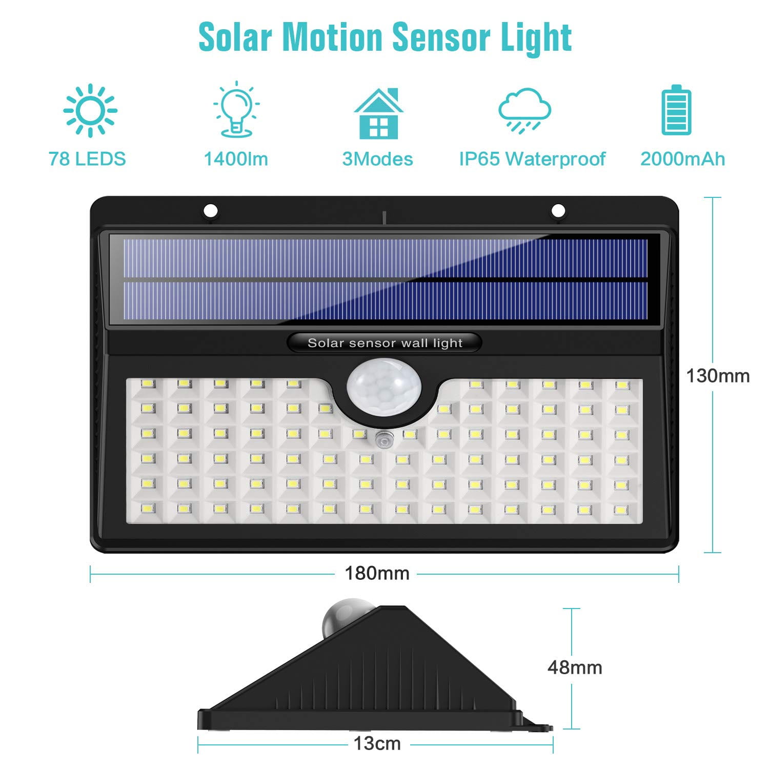 Outdoor 78 LED Wireless Waterproof Solar Security Light with Motion Sensor 2000 mAh  6.jpg