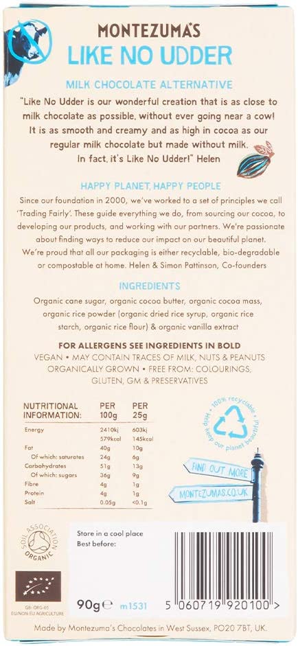 Montezuma's Like No Udder, Milk Chocolate Alternative, Gluten Free, Naturally Vegan &amp; Organic, 90g Bar 2.jpg