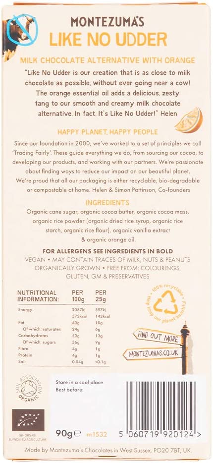 Montezuma's Like No Udder, Milk Chocolate Alternative With Orange, Gluten Free, Naturally Vegan &amp; Organic, 90g Bar 2.jpg