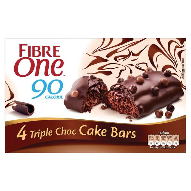 Fibre One 90 Calorie Triple Choc Cake Bars 4 x 25g 2.jpg