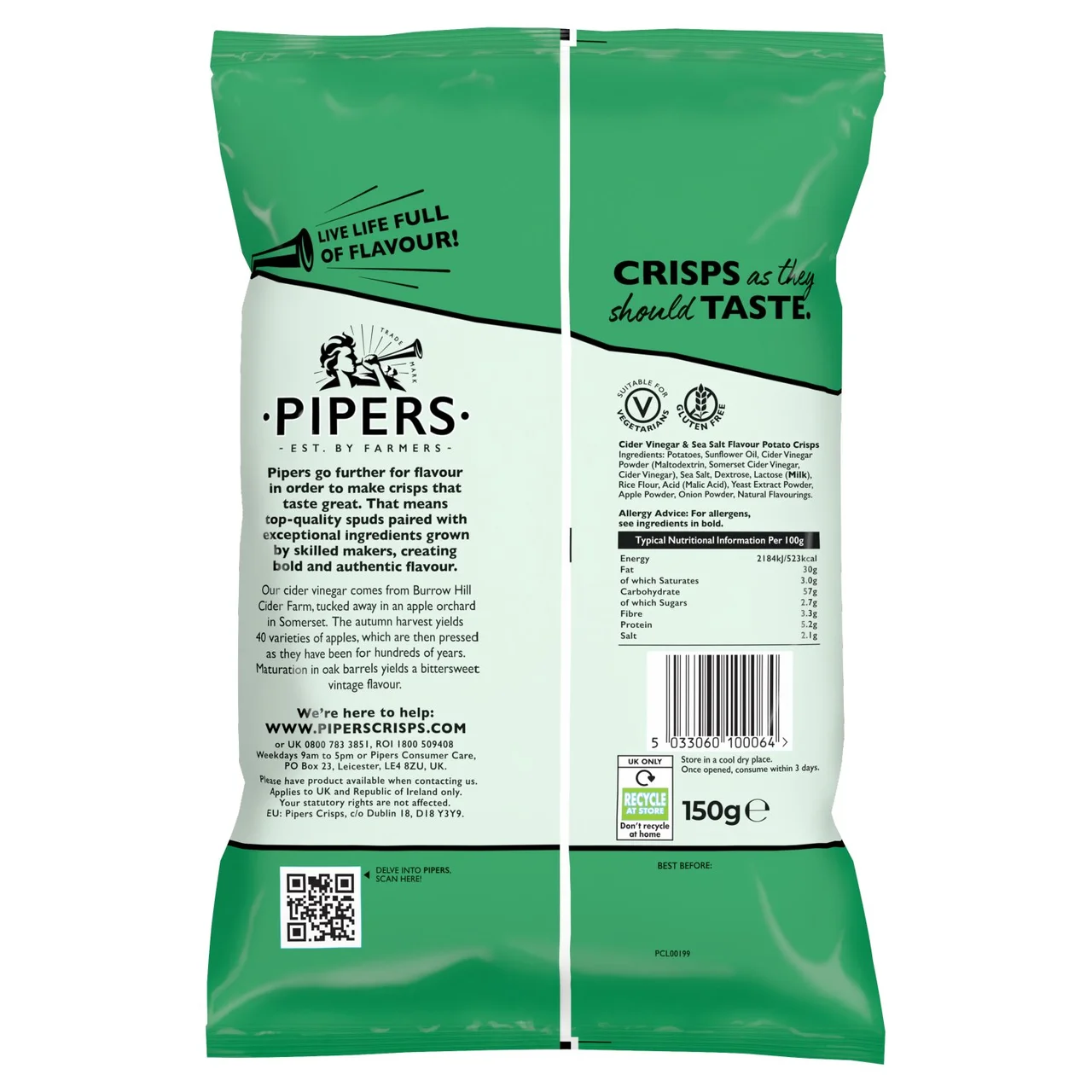 Pipers Burrow Hill Cider Vinegar & Sea Salt Sharing Bag Crisps 150g 2.webp