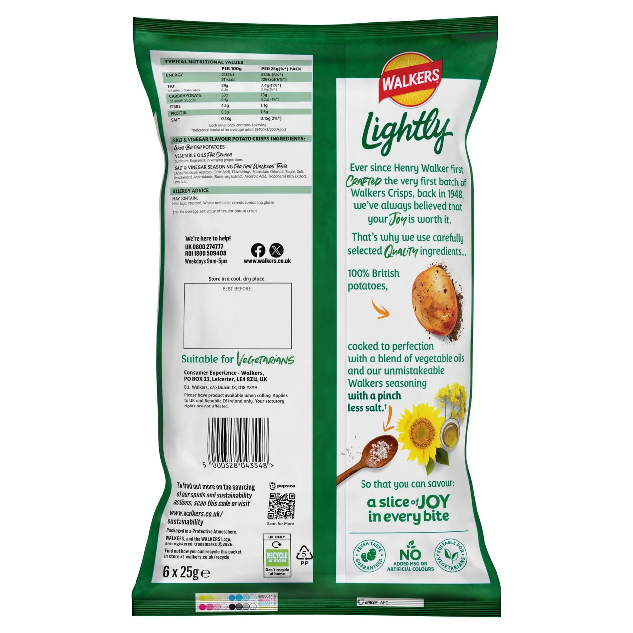 Walkers Lightly Salt & Vinegar Multipack Crisps 6X25g 2.webp