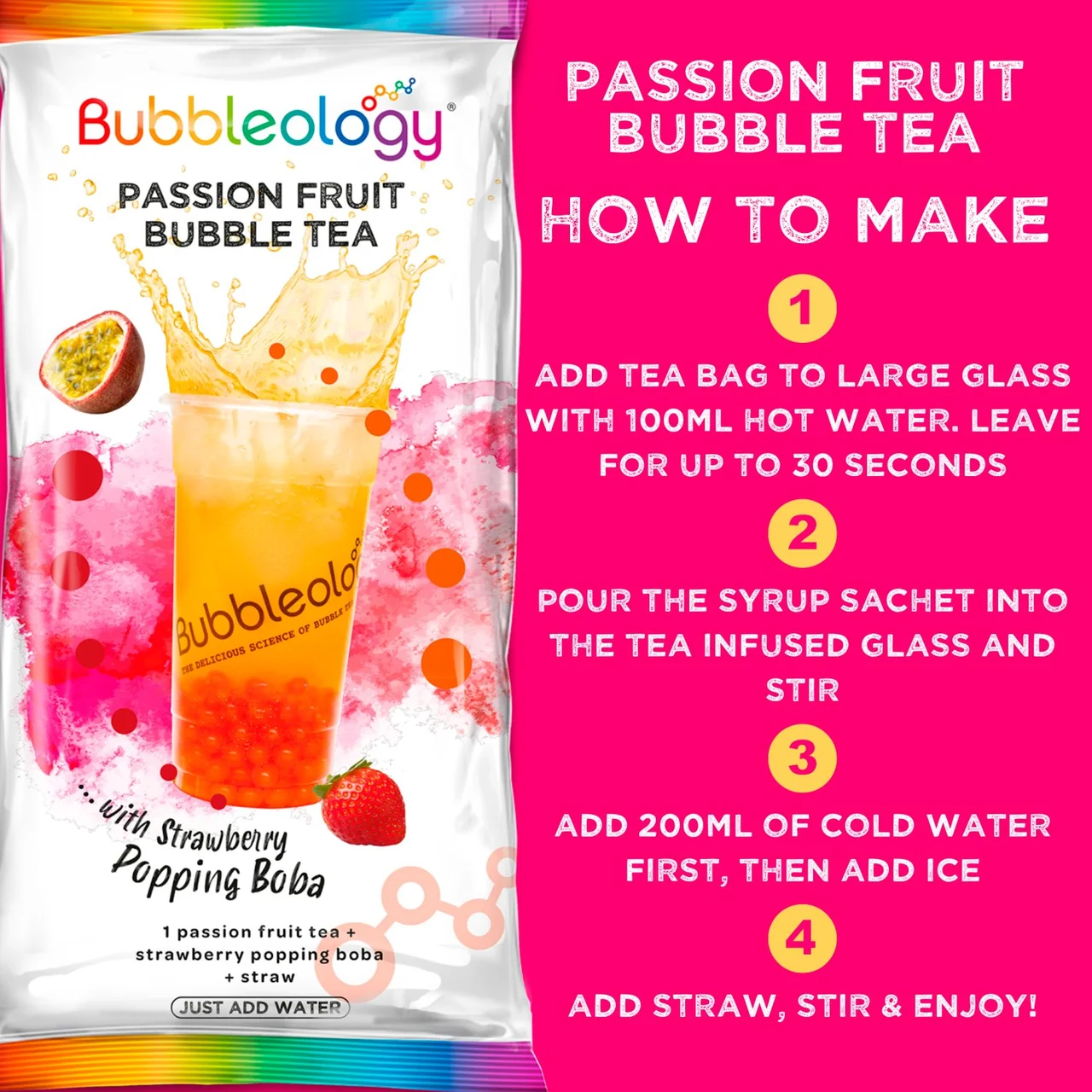 Bubbleology Passion Fruit Bubble Tea with Strawberry Popping Boba 2.webp